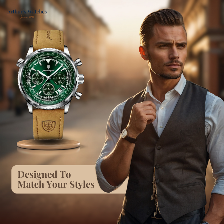Slim Leather Strap Chronograph Wrist Watch