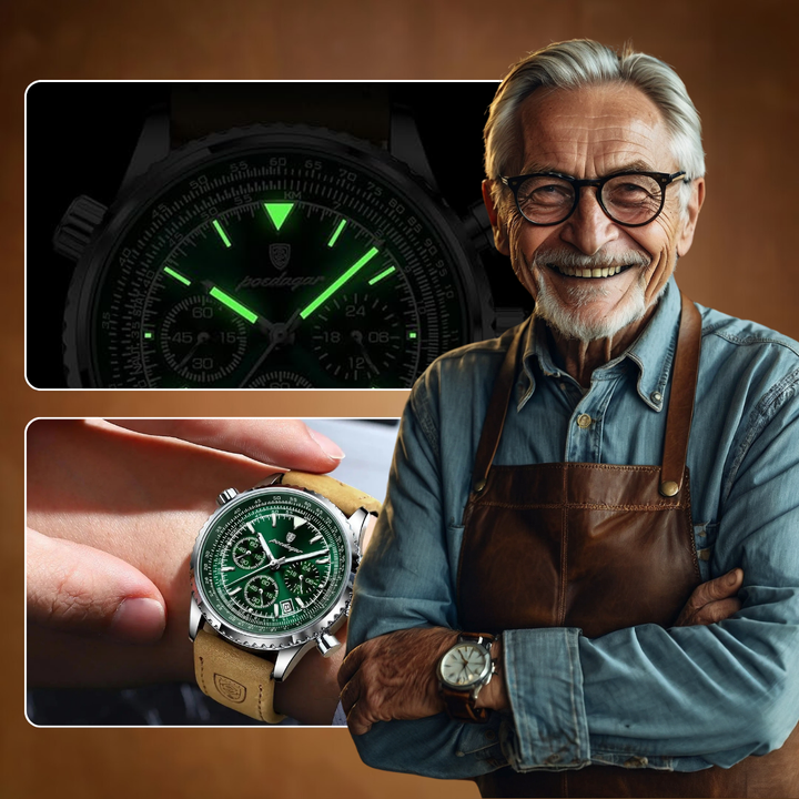 Slim Leather Strap Chronograph Wrist Watch