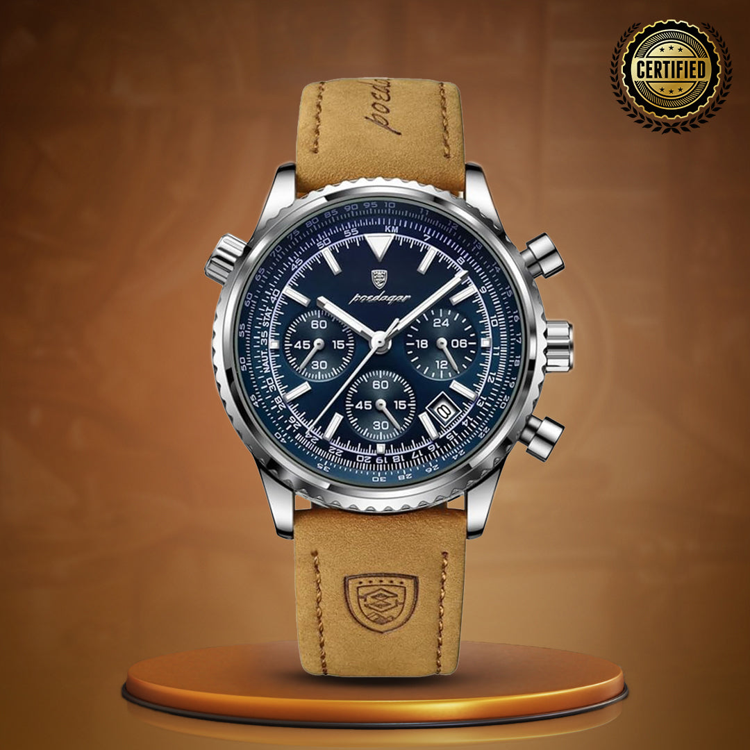 Slim Leather Strap Chronograph Wrist Watch