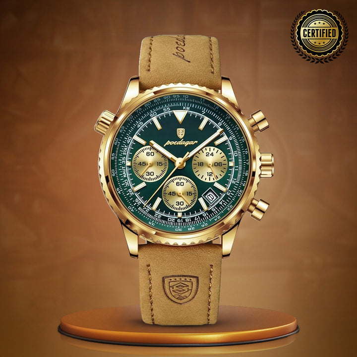 Slim Leather Strap Chronograph Wrist Watch