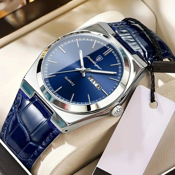 Elegant Blue Leather Quartz Watch