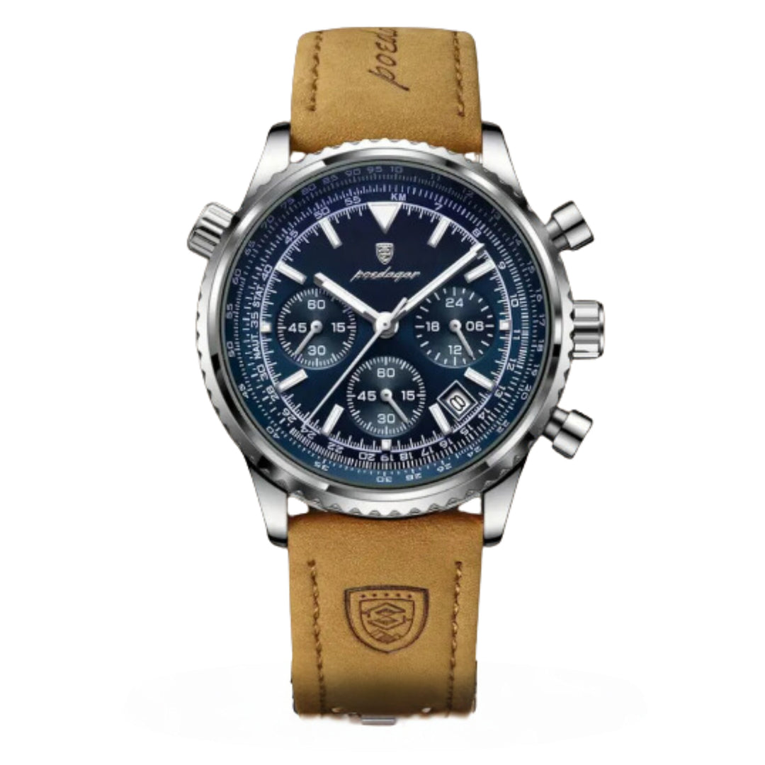 Slim Leather Strap Chronograph Wrist Watch