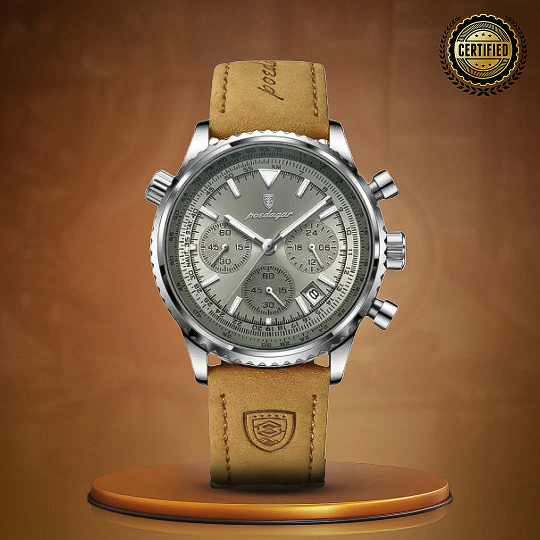 Slim Leather Strap Chronograph Wrist Watch