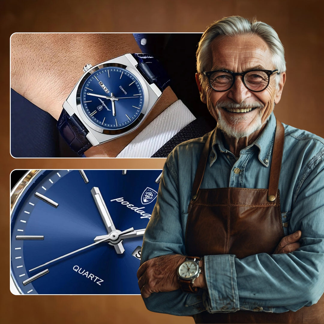 Elegant Blue Leather Quartz Watch