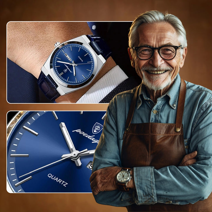 Elegant Blue Leather Quartz Watch