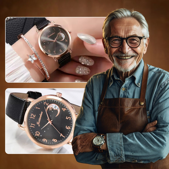 Lightweight Moon Inspired Wrist Watch and Bracelets Set