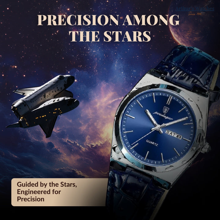 Elegant Blue Leather Quartz Watch