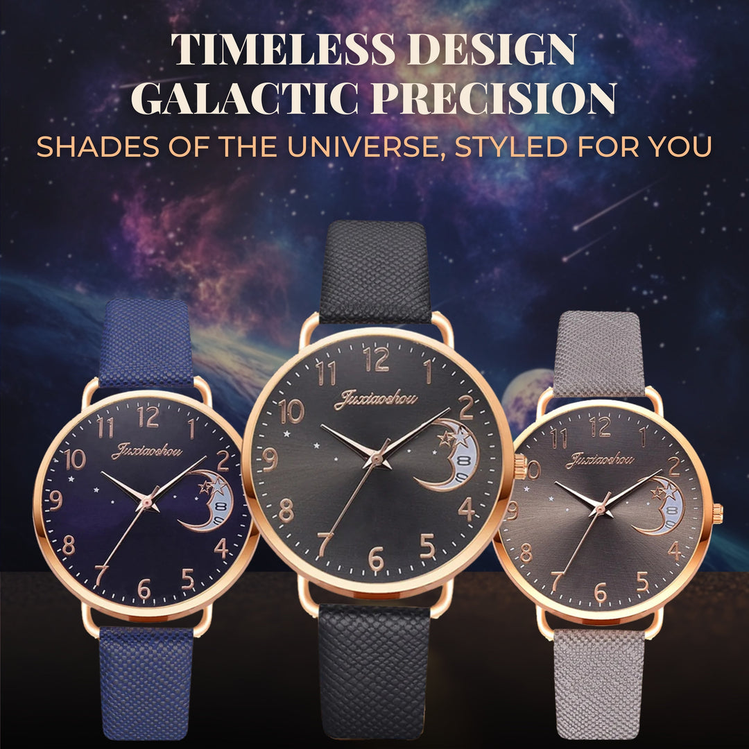 Lightweight Moon Inspired Wrist Watch and Bracelets Set