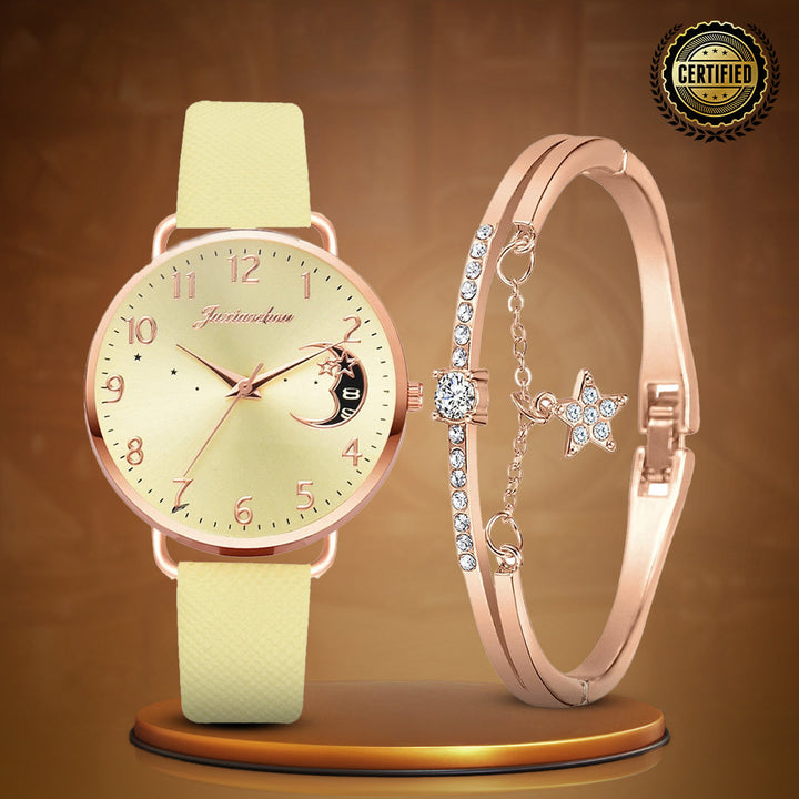 Lightweight Moon Inspired Wrist Watch and Bracelets Set