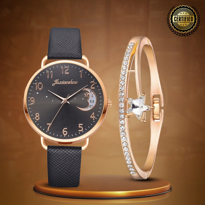 Lightweight Moon Inspired Wrist Watch and Bracelets Set