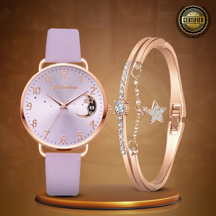 Lightweight Moon Inspired Wrist Watch and Bracelets Set