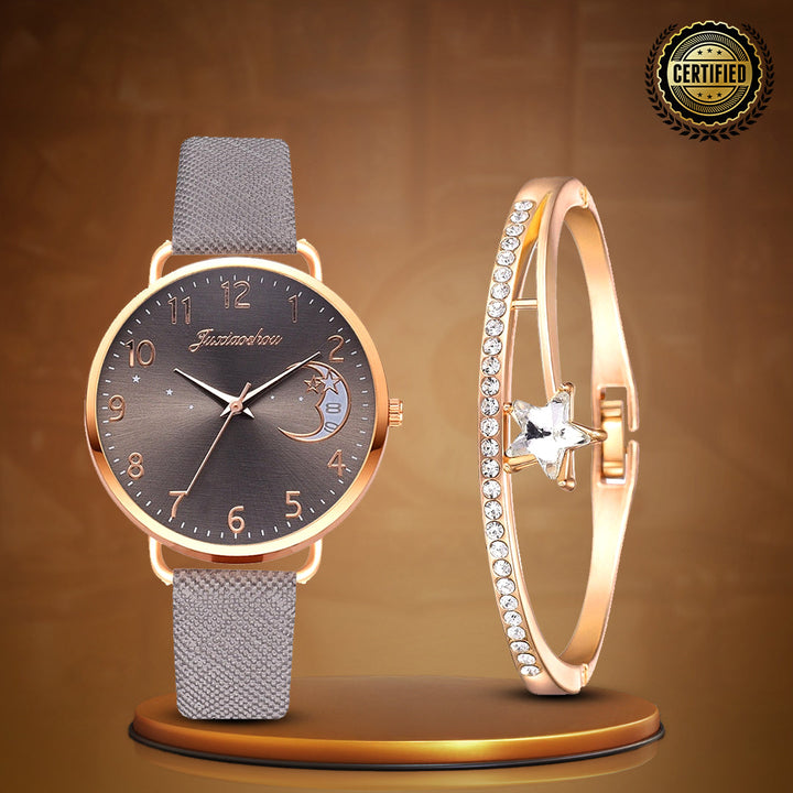 Lightweight Moon Inspired Wrist Watch and Bracelets Set