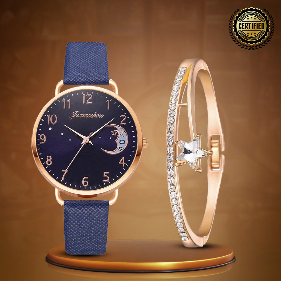 Lightweight Moon Inspired Wrist Watch and Bracelets Set