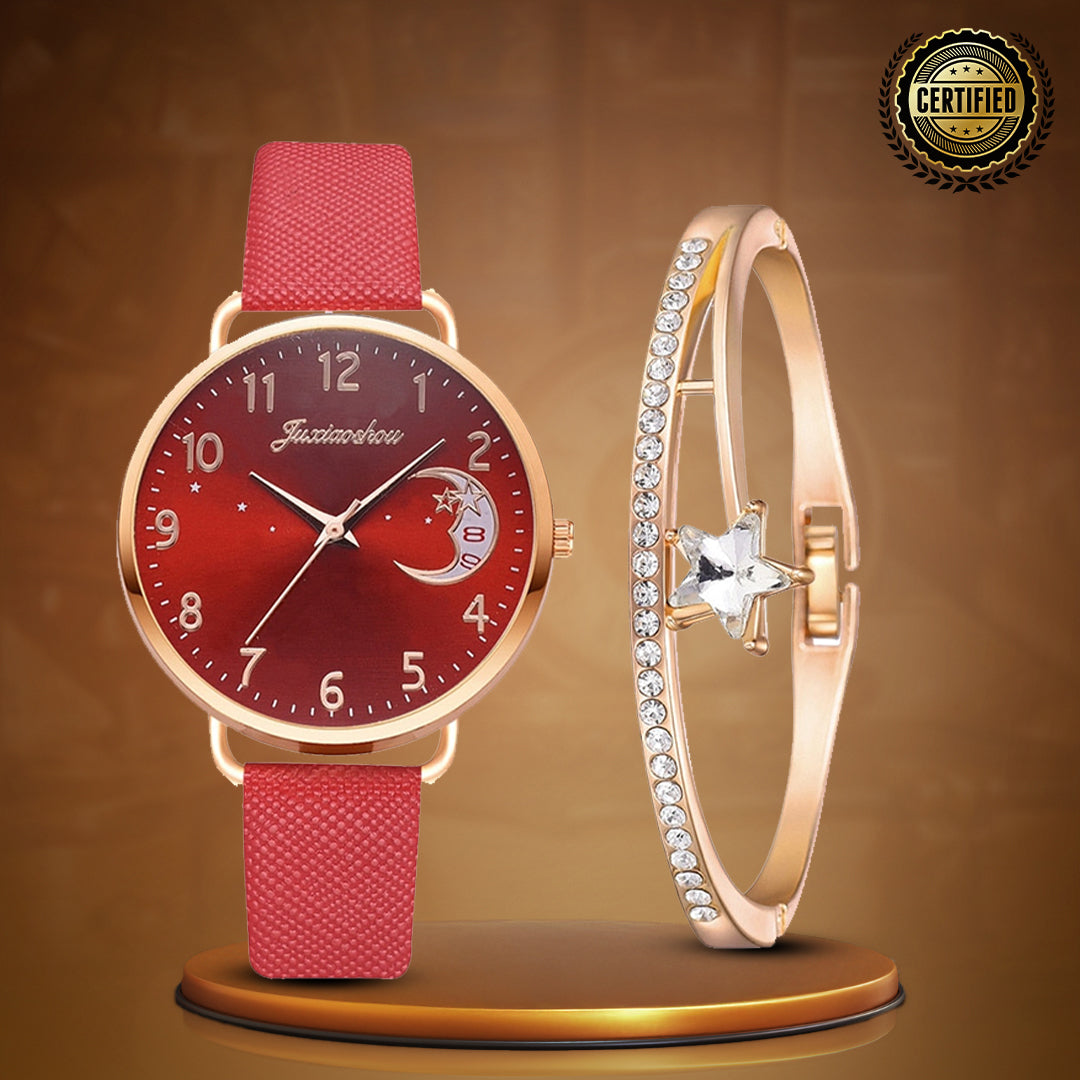 Lightweight Moon Inspired Wrist Watch and Bracelets Set