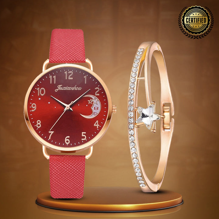 Lightweight Moon Inspired Wrist Watch and Bracelets Set