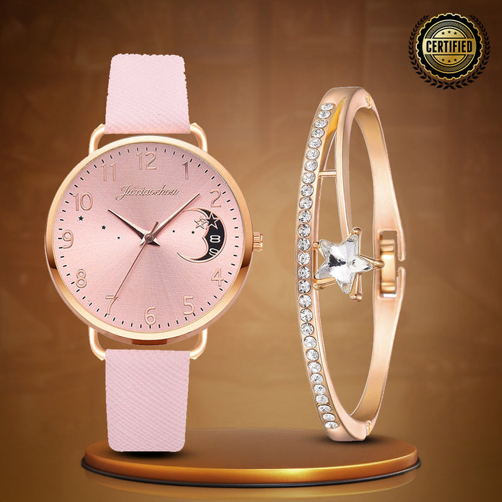 Lightweight Moon Inspired Wrist Watch and Bracelets Set