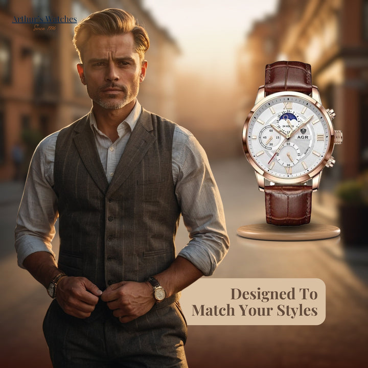 Luxury Moon Phase Quartz Wrist Watch