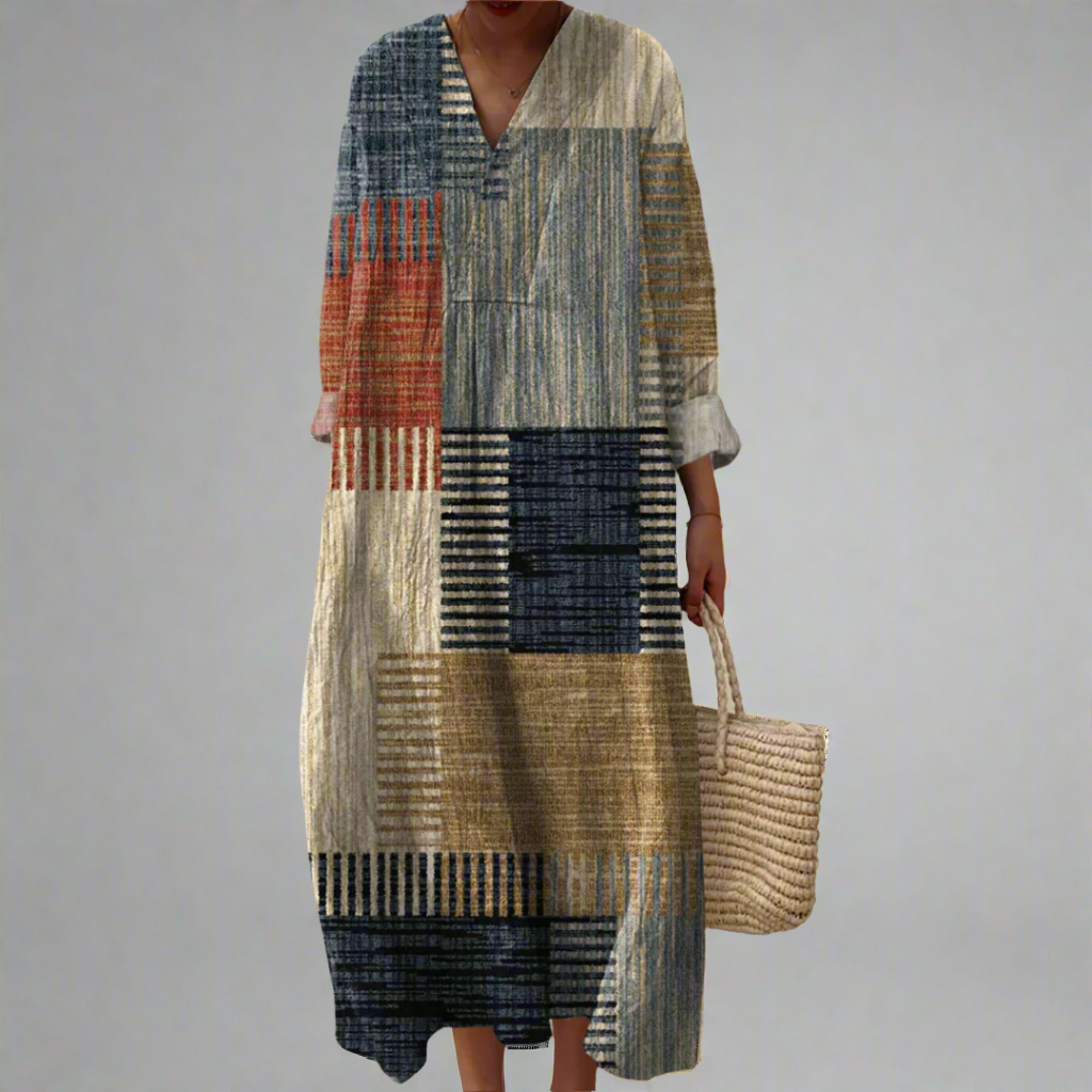 Harriet | Earth-Toned Patchwork Relaxed Maxi Dress