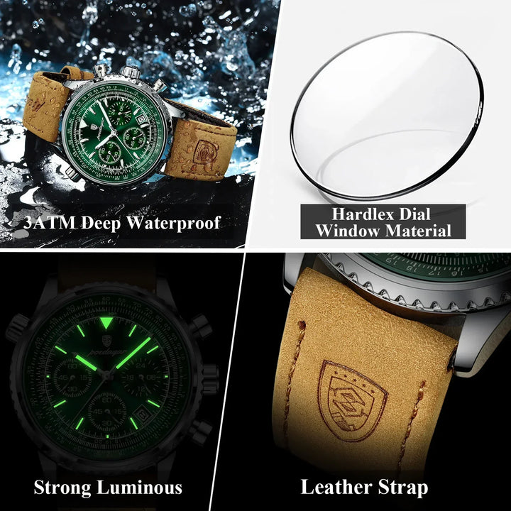 Slim Leather Strap Chronograph Wrist Watch