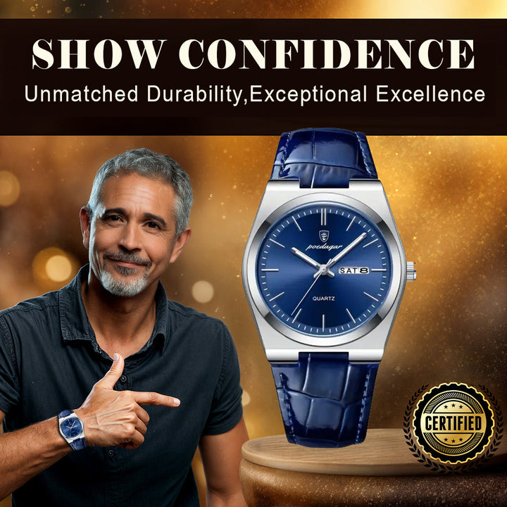 Elegant Blue Leather Quartz Watch