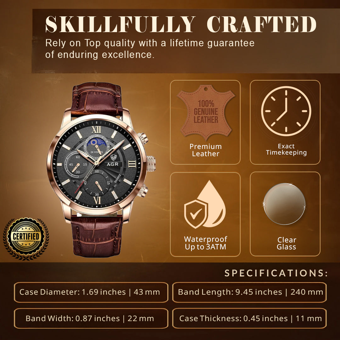 Luxury Moon Phase Quartz Wrist Watch