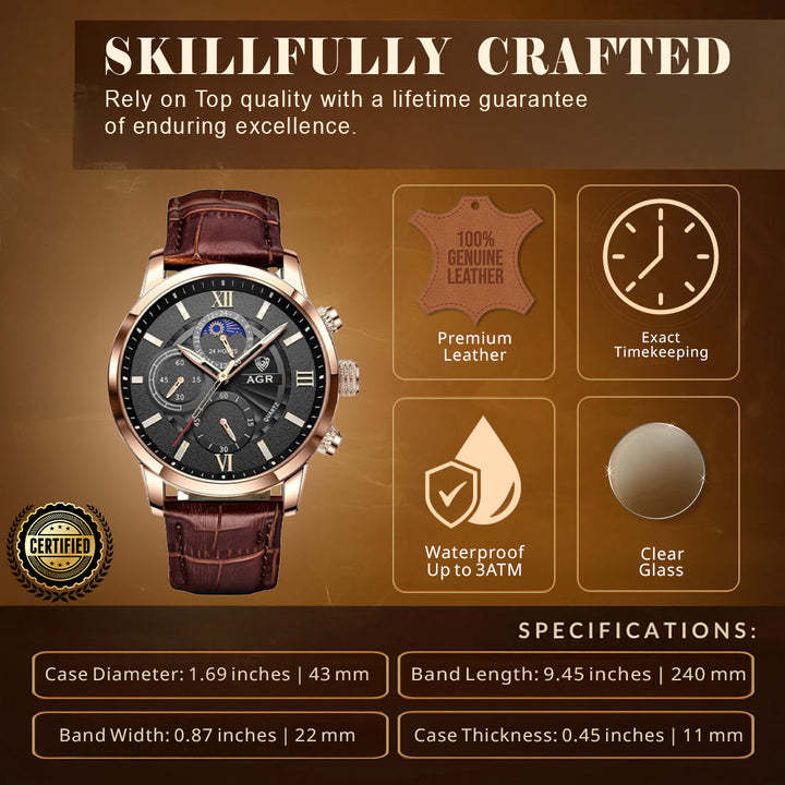 Luxury Moon Phase Quartz Wrist Watch