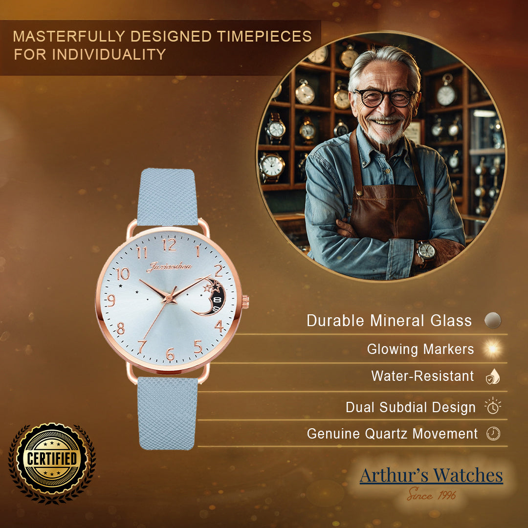 Lightweight Moon Inspired Wrist Watch and Bracelets Set