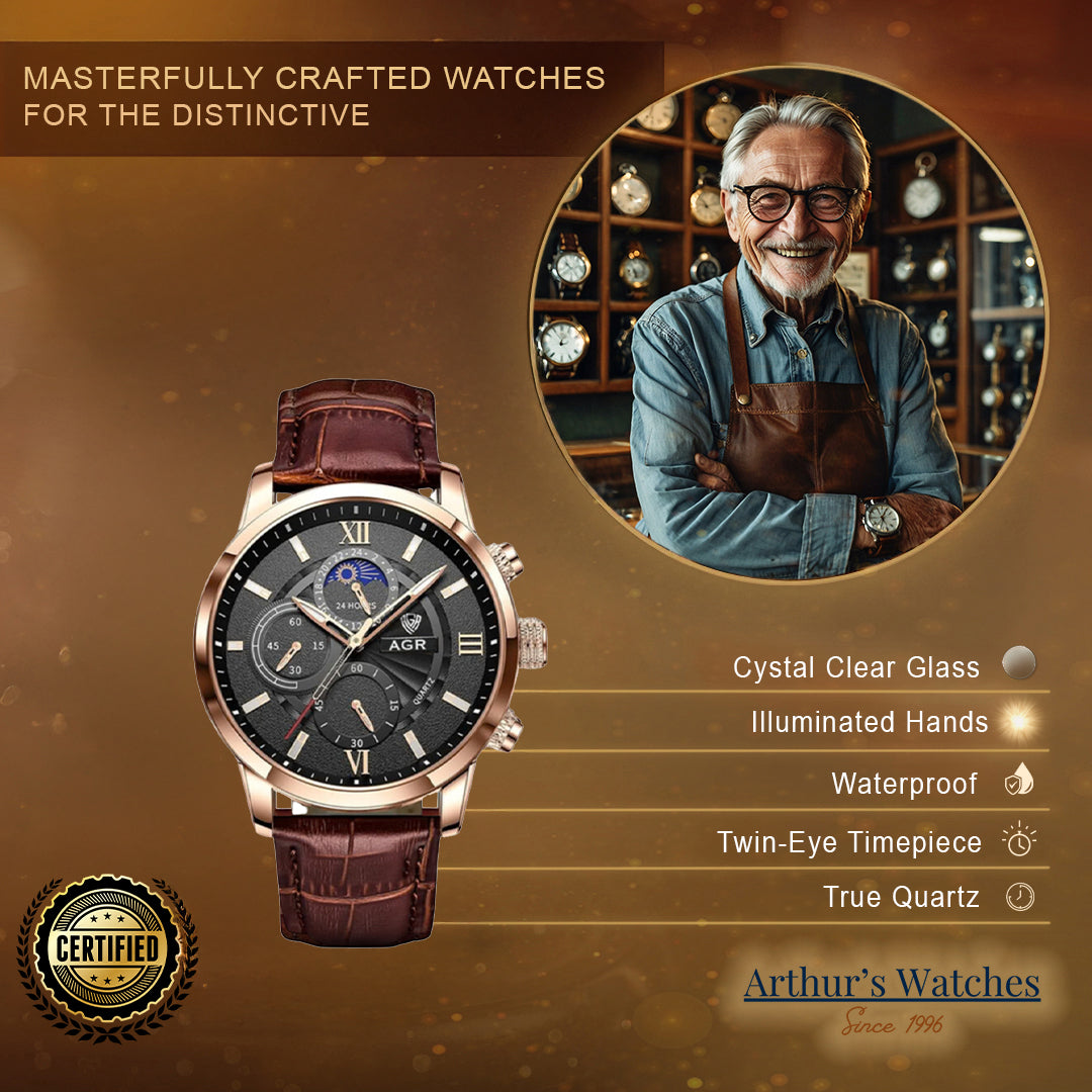 Luxury Moon Phase Quartz Wrist Watch