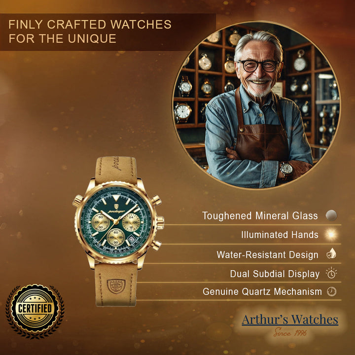 Slim Leather Strap Chronograph Wrist Watch