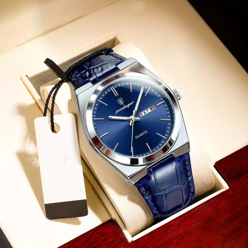 Elegant Blue Leather Quartz Watch