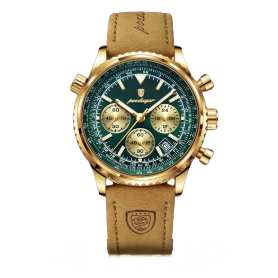 Slim Leather Strap Chronograph Wrist Watch