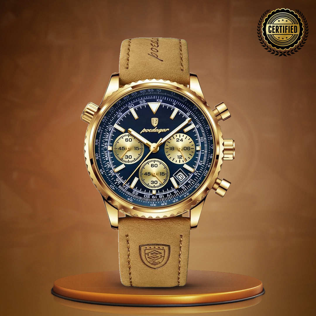 Slim Leather Strap Chronograph Wrist Watch