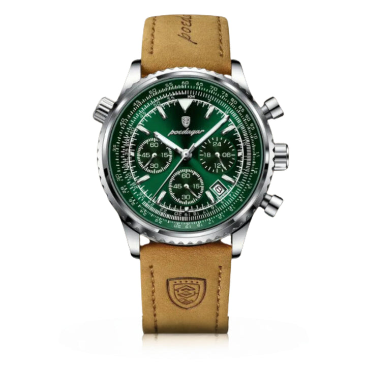Slim Leather Strap Chronograph Wrist Watch