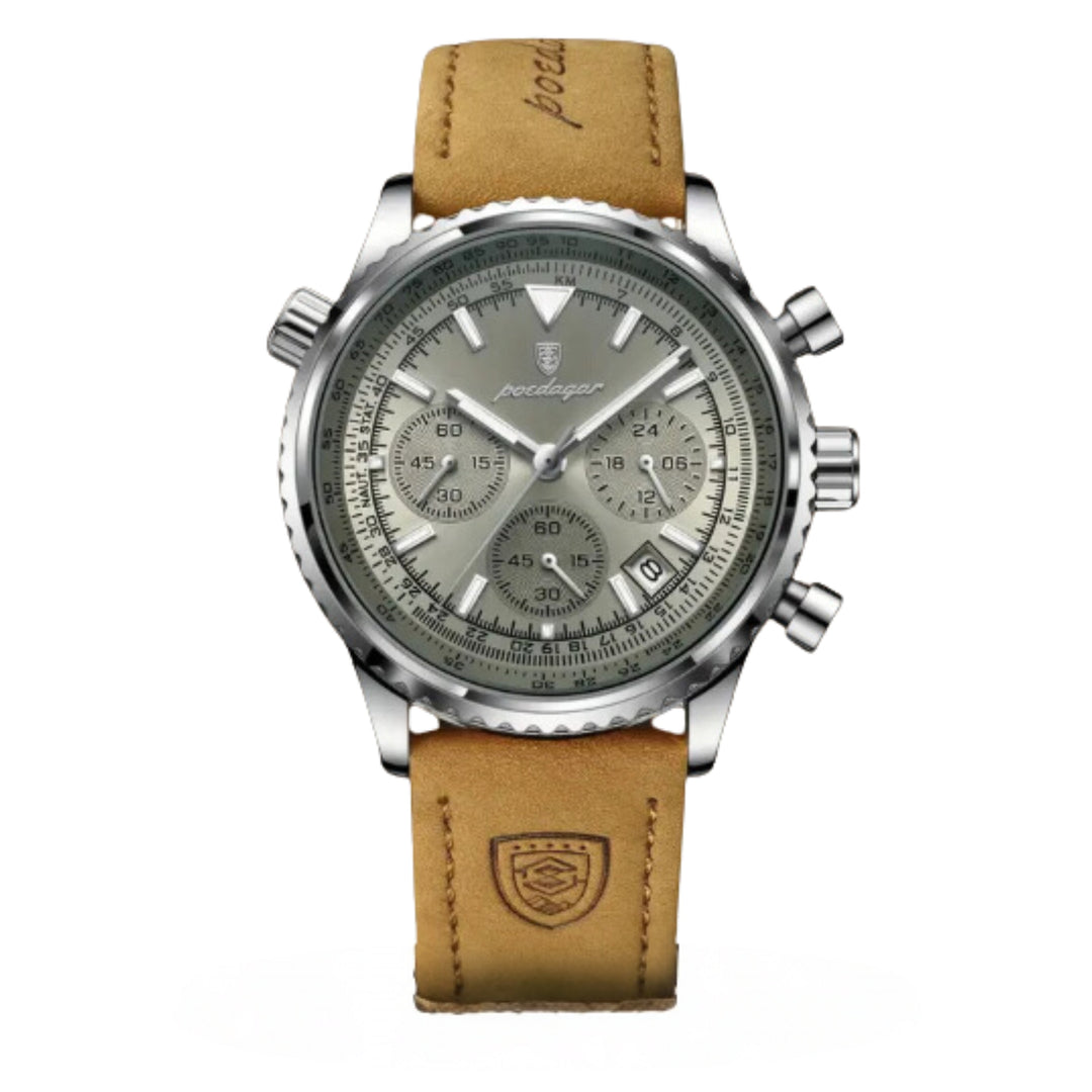 Slim Leather Strap Chronograph Wrist Watch