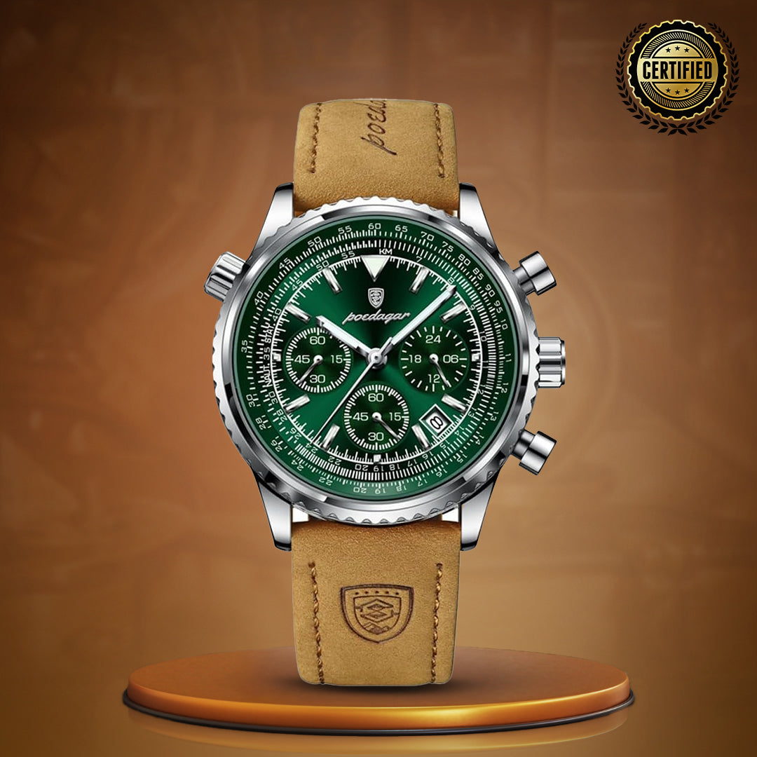 Slim Leather Strap Chronograph Wrist Watch