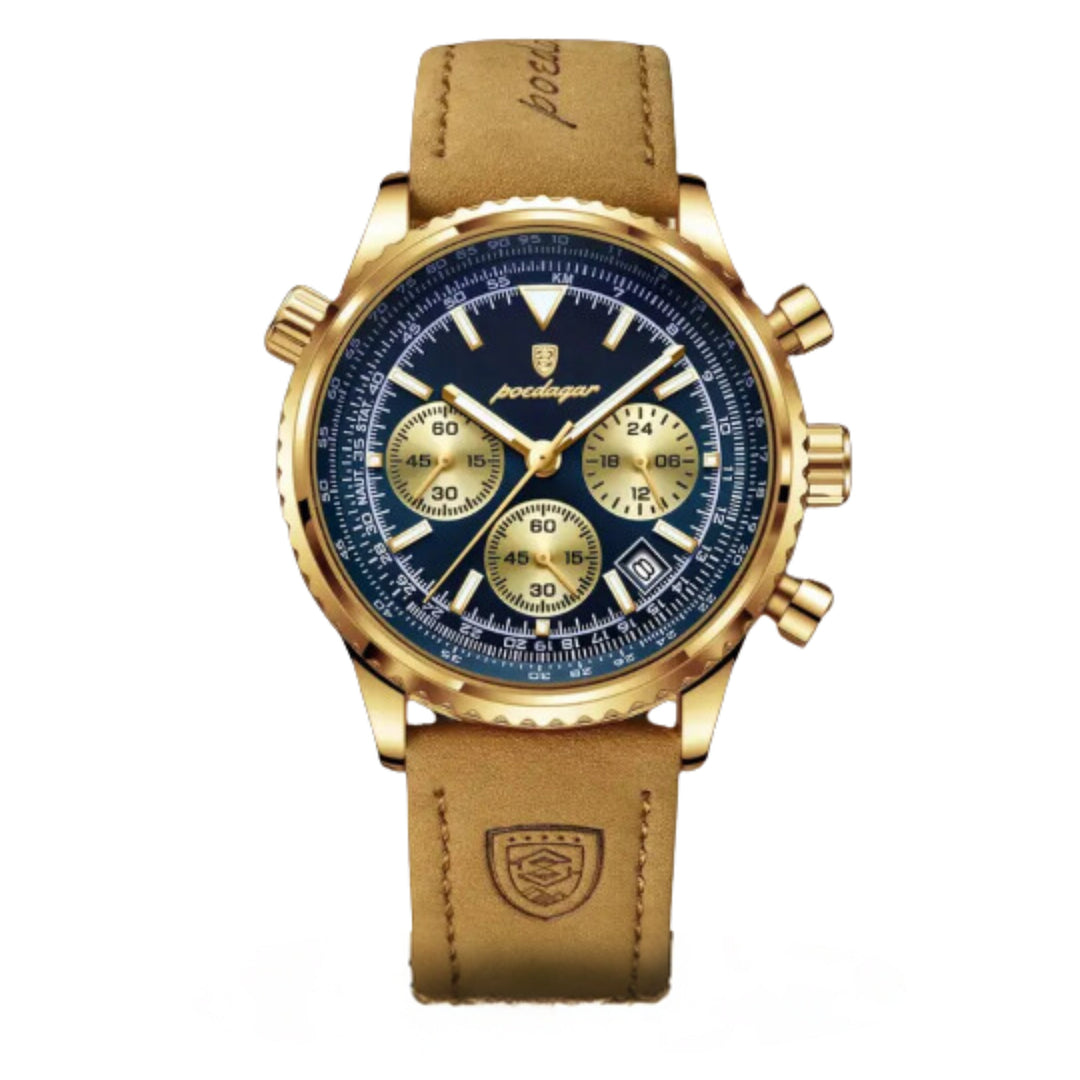 Slim Leather Strap Chronograph Wrist Watch