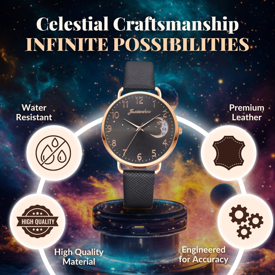 Lightweight Moon Inspired Wrist Watch and Bracelets Set