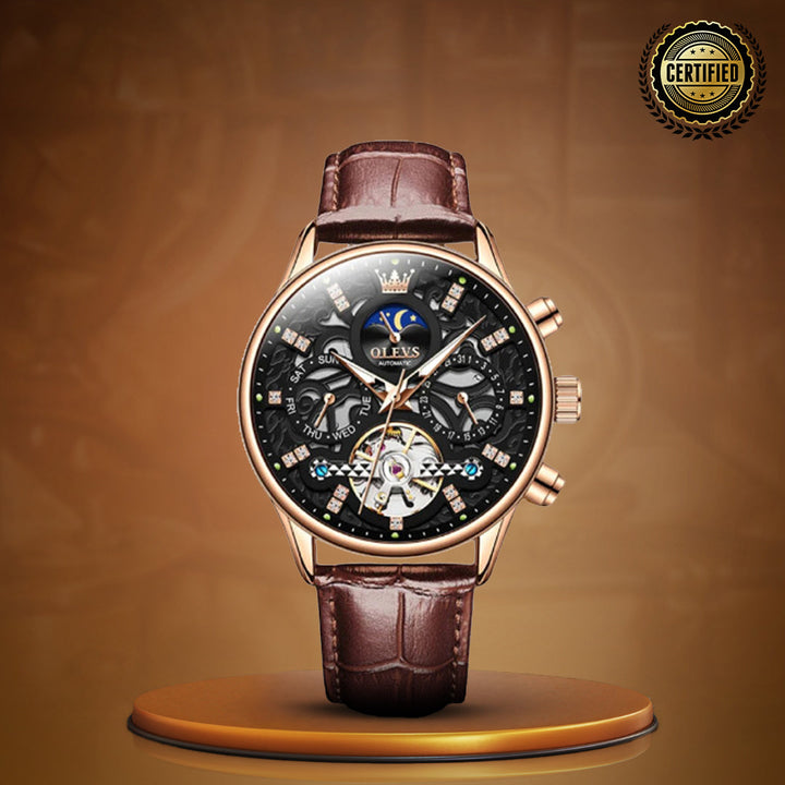 Automatic Slim Leather Strap Wrist Watch