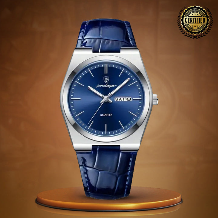 Elegant Blue Leather Quartz Watch