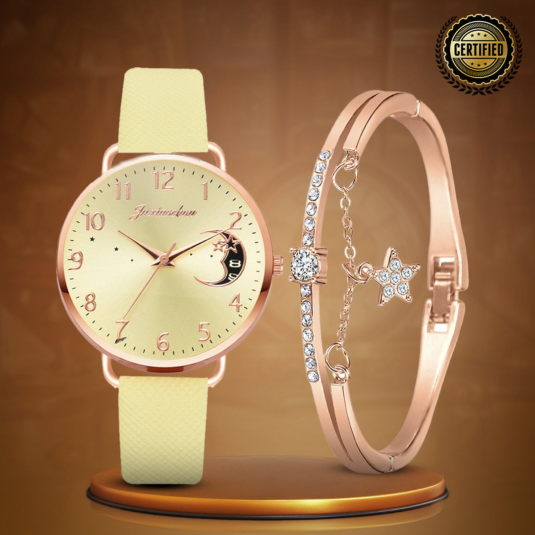 Lightweight Moon Inspired Wrist Watch and Bracelets Set