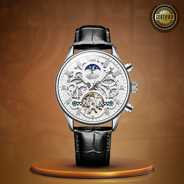 Automatic Slim Leather Strap Wrist Watch