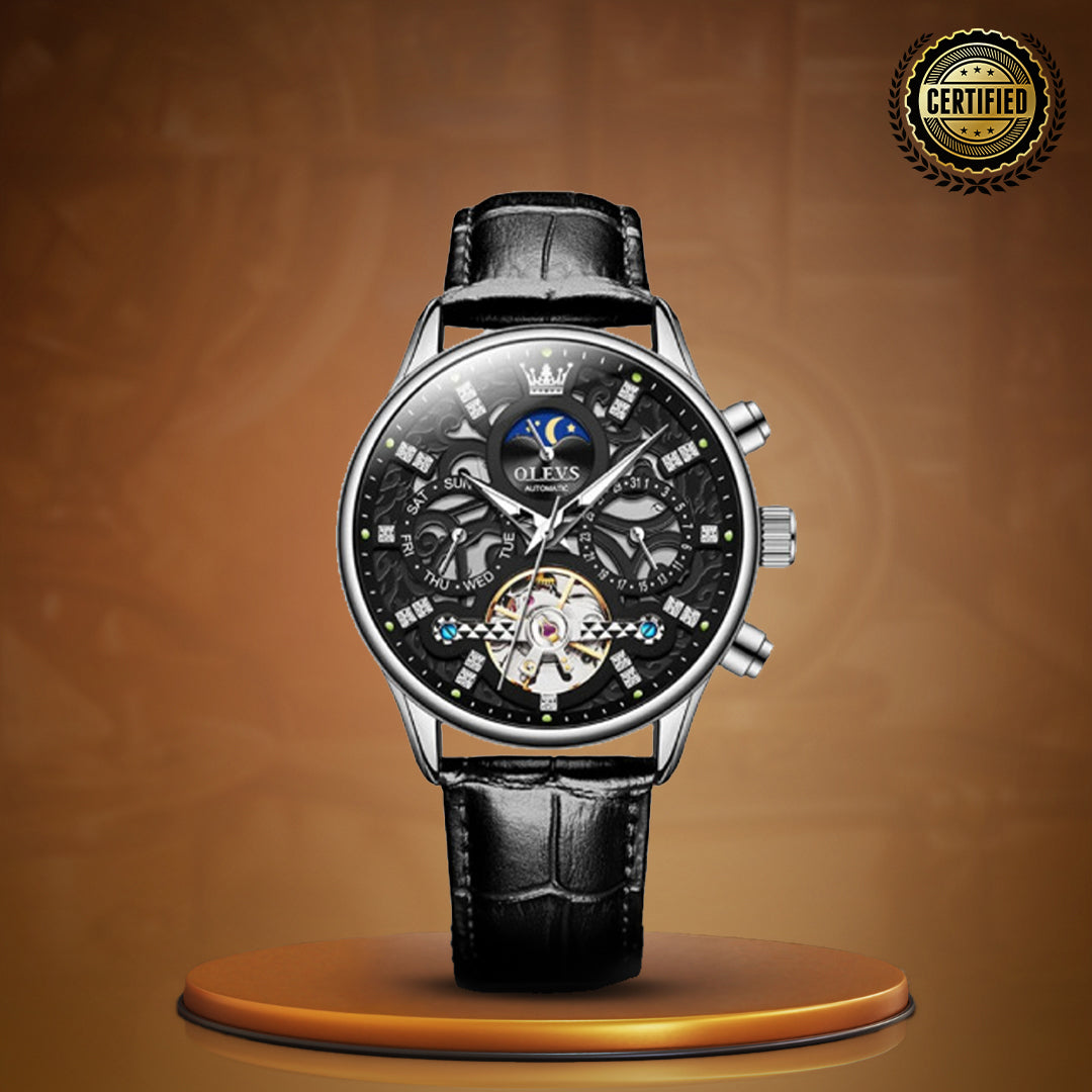 Automatic Slim Leather Strap Wrist Watch