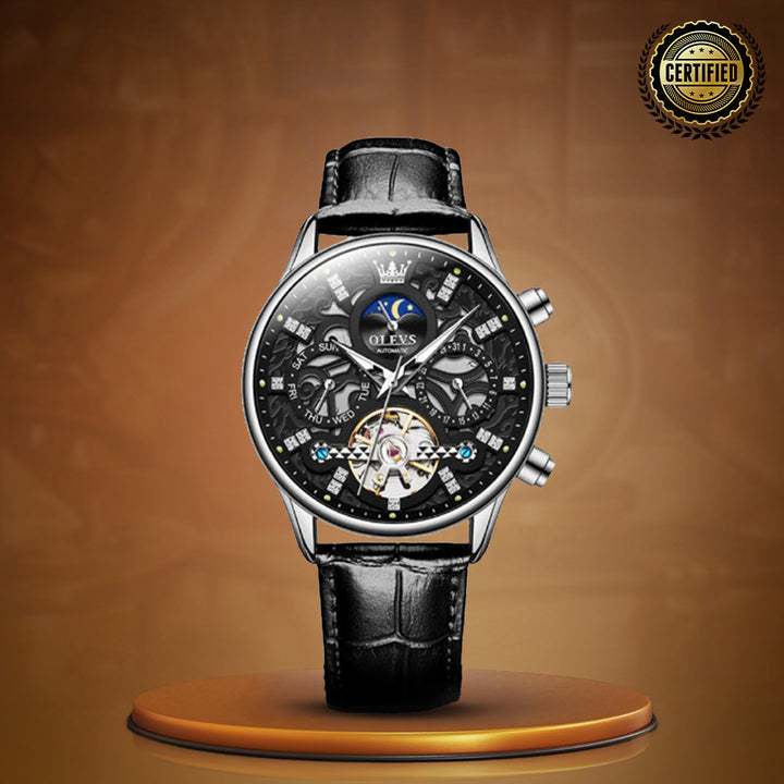 Automatic Slim Leather Strap Wrist Watch