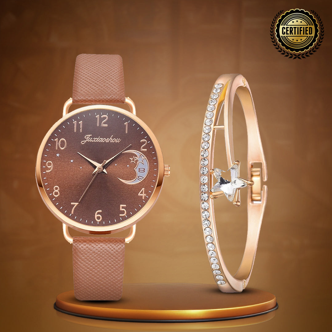 Lightweight Moon Inspired Wrist Watch and Bracelets Set