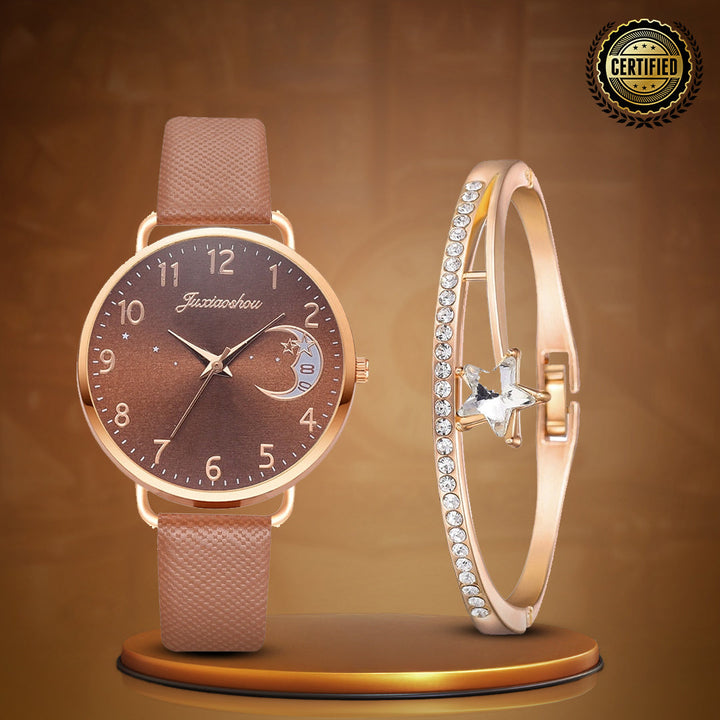 Lightweight Moon Inspired Wrist Watch and Bracelets Set