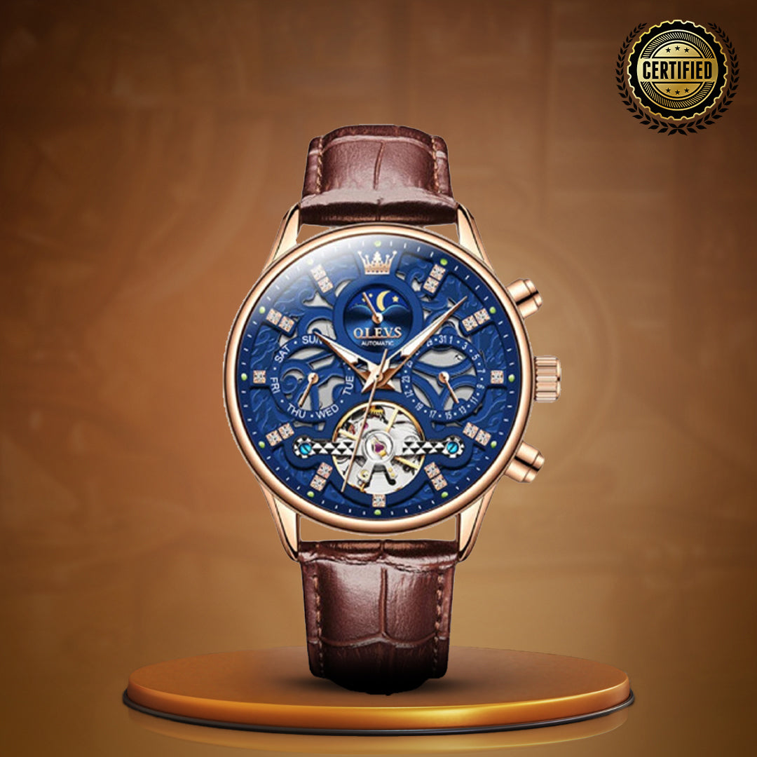 Automatic Slim Leather Strap Wrist Watch