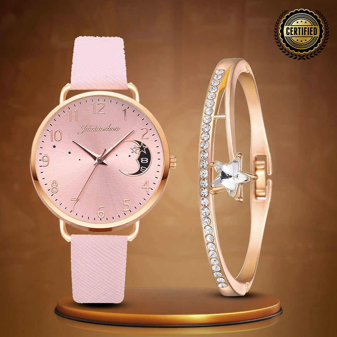 Lightweight Moon Inspired Wrist Watch and Bracelets Set