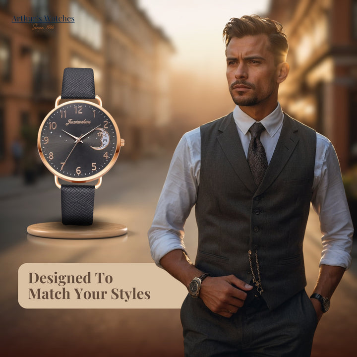 Lightweight Moon Inspired Wrist Watch and Bracelets Set