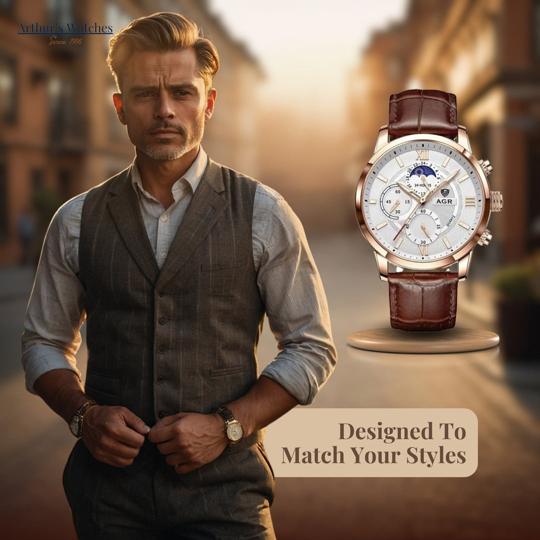 Luxury Moon Phase Quartz Wrist Watch