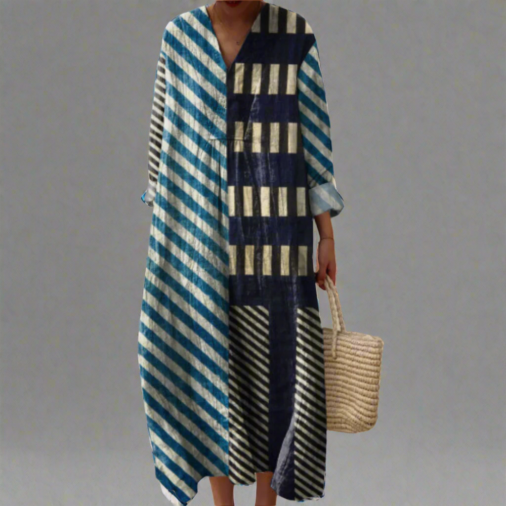 Martha | Modern Patchwork Striped Midi Dress